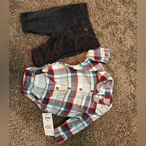 Carters 2-Piece Long Sleeve and Pant Set in Plaid Rust/Blue/Black/Gray, Newborn